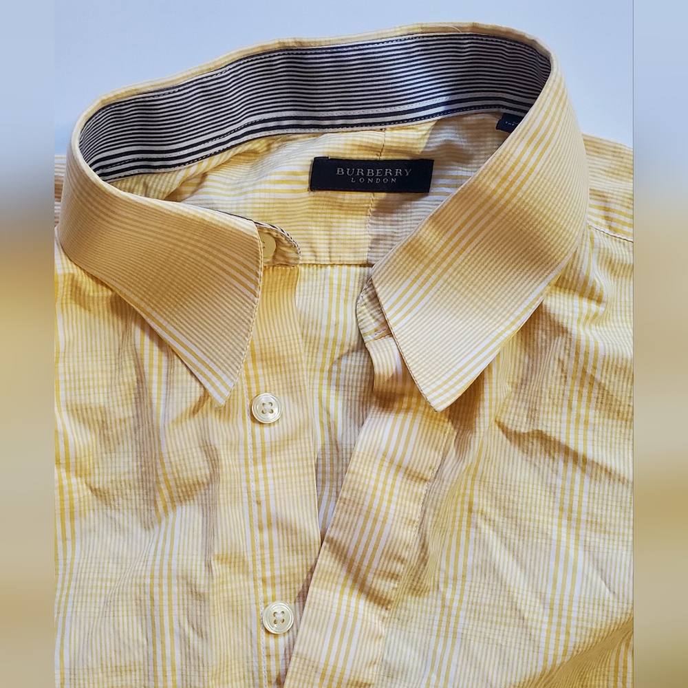 Burberry yellow plaid men's medium button up shirt made in the UK